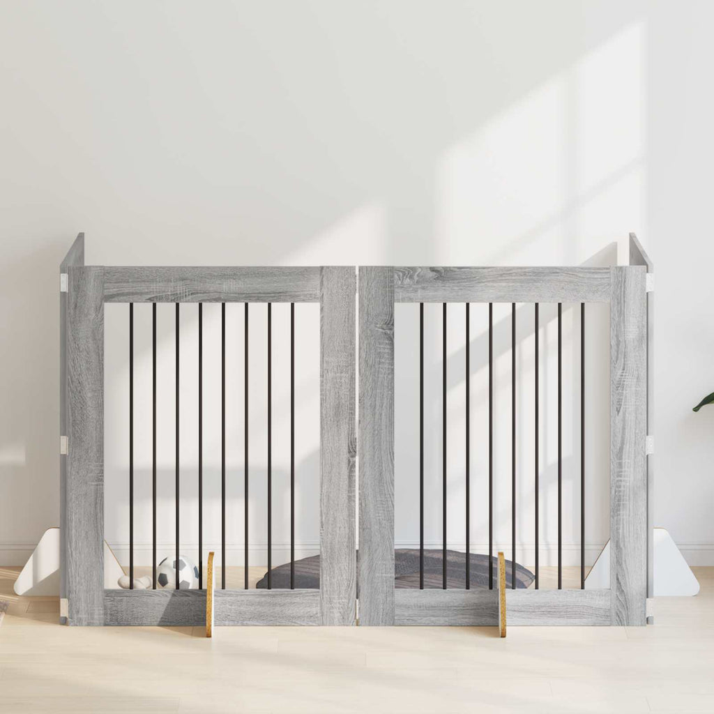 Klappbares Hundetor mit Ständern 4 pcs Graues Sonoma 321 cm
