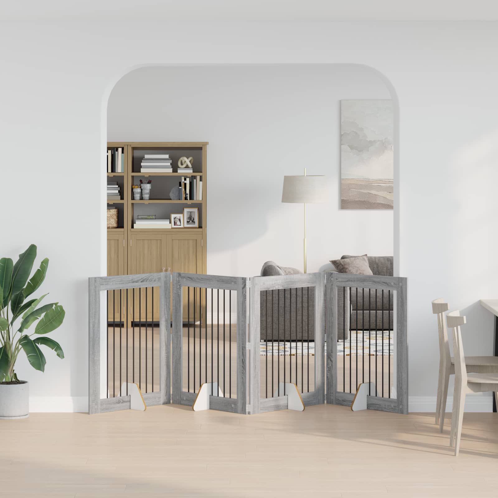Klappbares Hundetor mit Ständern 4 pcs Graues Sonoma 321 cm
