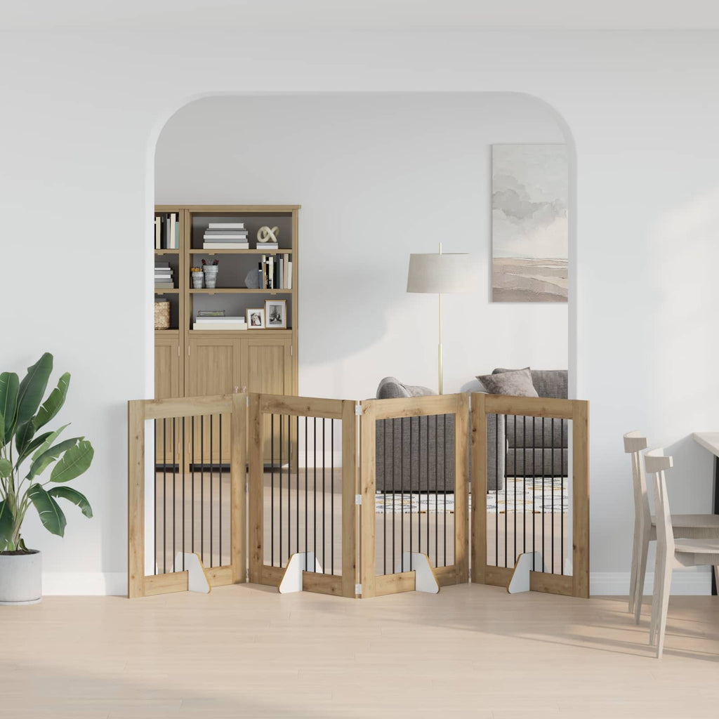 Klappbares Hundetor mit Ständern 4 pcs Artisan-Eiche 321 cm