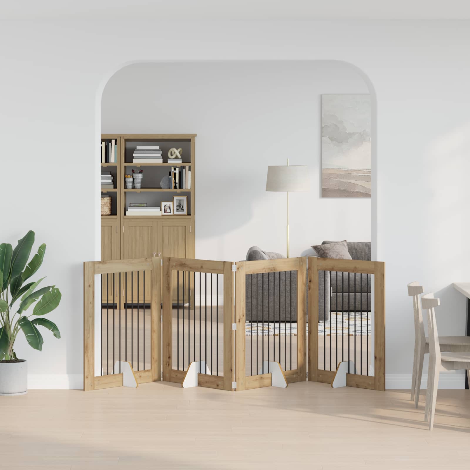 Klappbares Hundetor mit Ständern 4 pcs Artisan-Eiche 321 cm