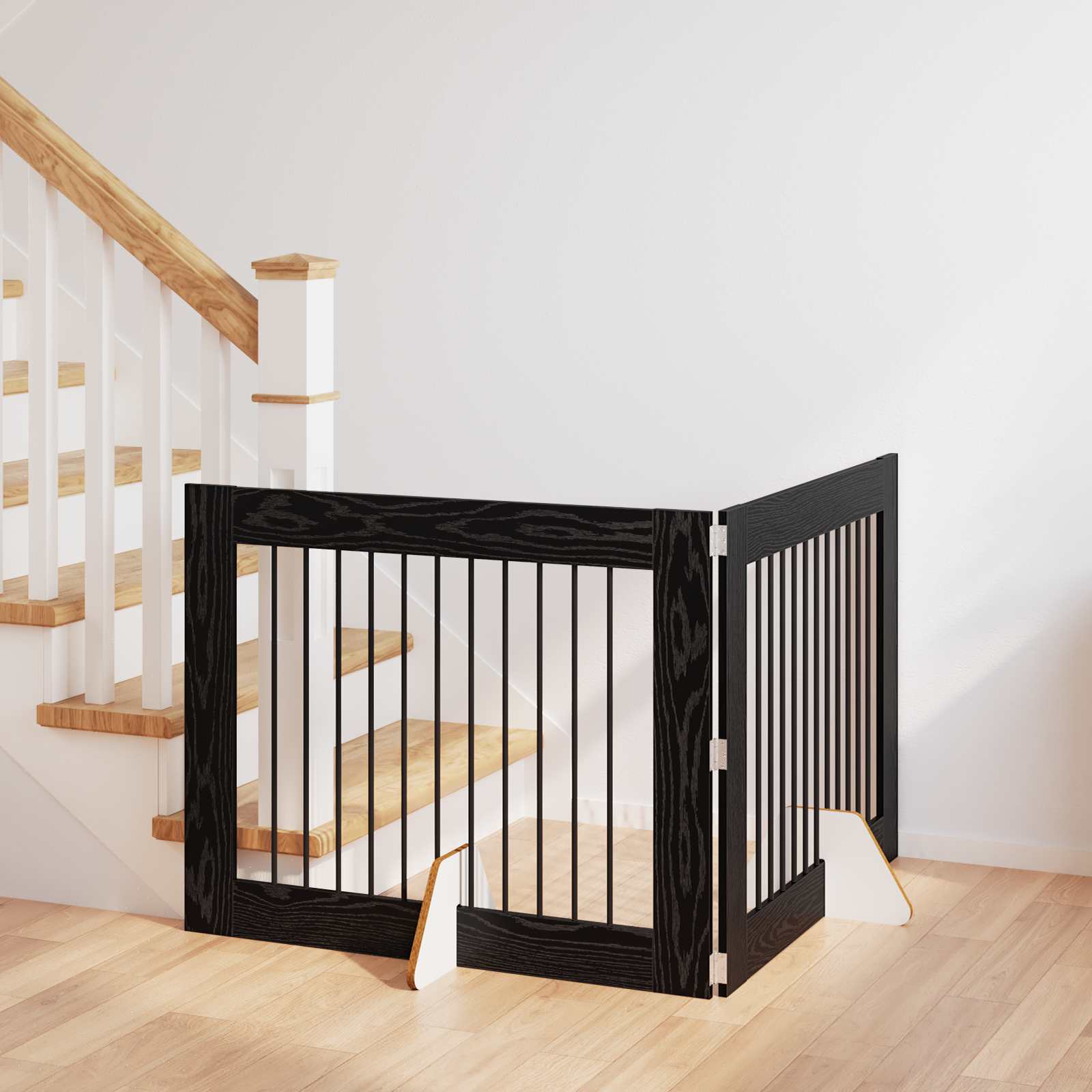 Klappbares Hundetor mit Ständern 2 pcs Schwarze Eiche 200,5 cm