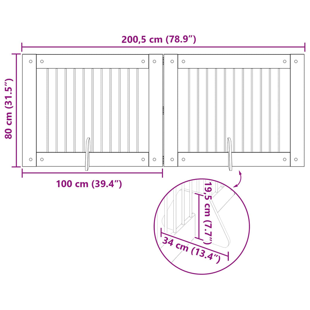 Klappbares Hundetor mit Ständern 2 pcs Sonoma-Eiche 200,5 cm