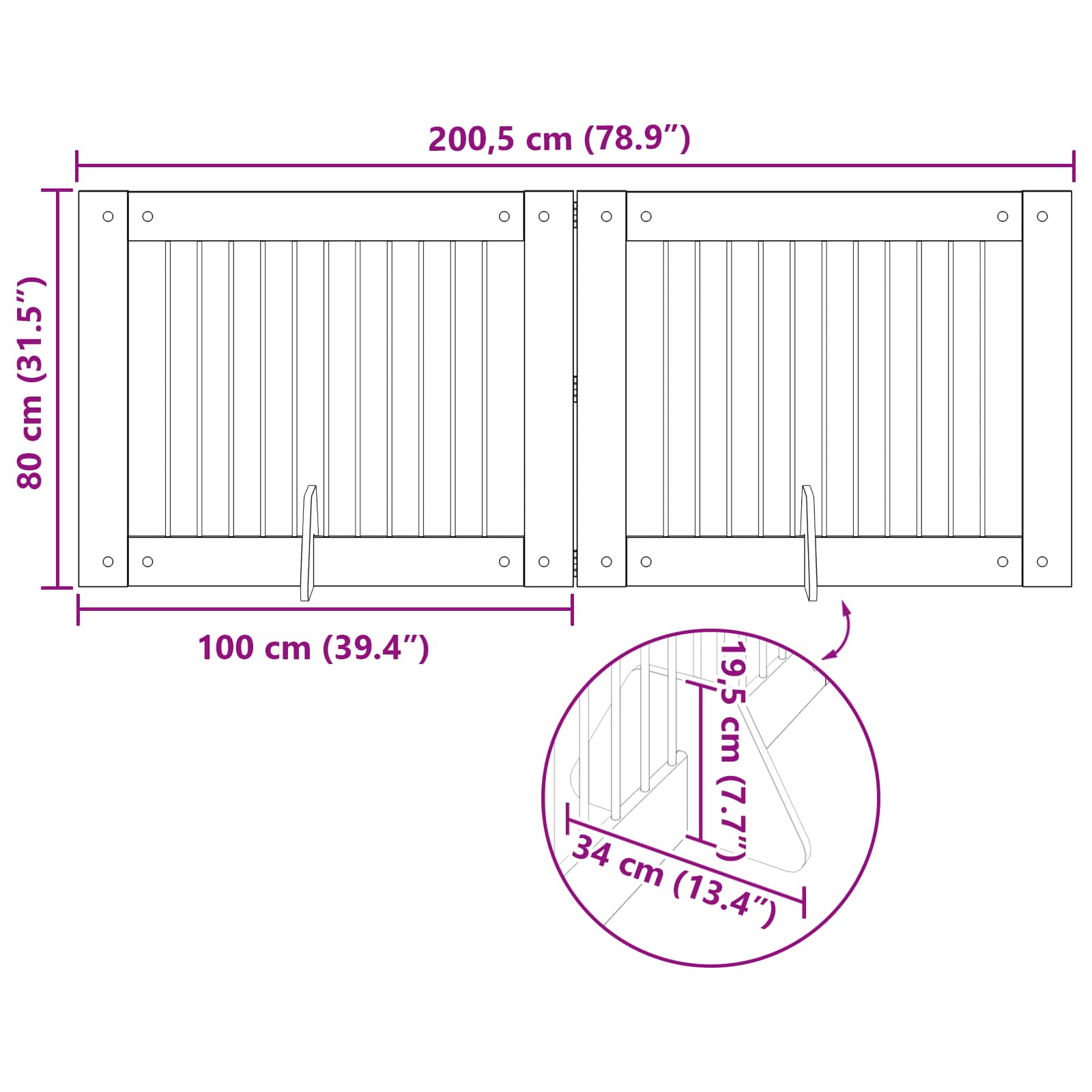 Klappbares Hundetor mit Ständern 2 pcs Sonoma-Eiche 200,5 cm