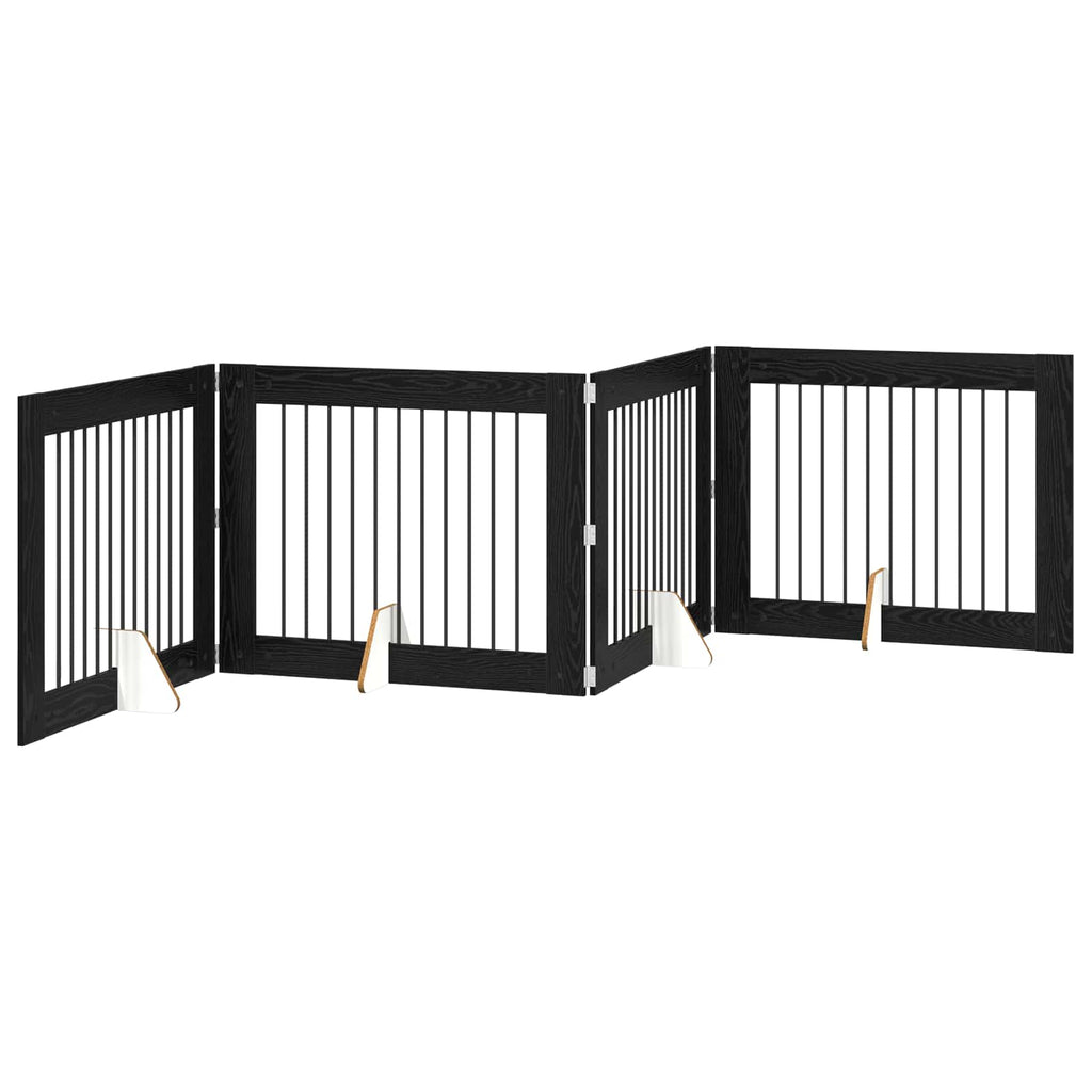 Klappbares Hundetor mit Ständern 4 pcs Schwarze Eiche 401 cm