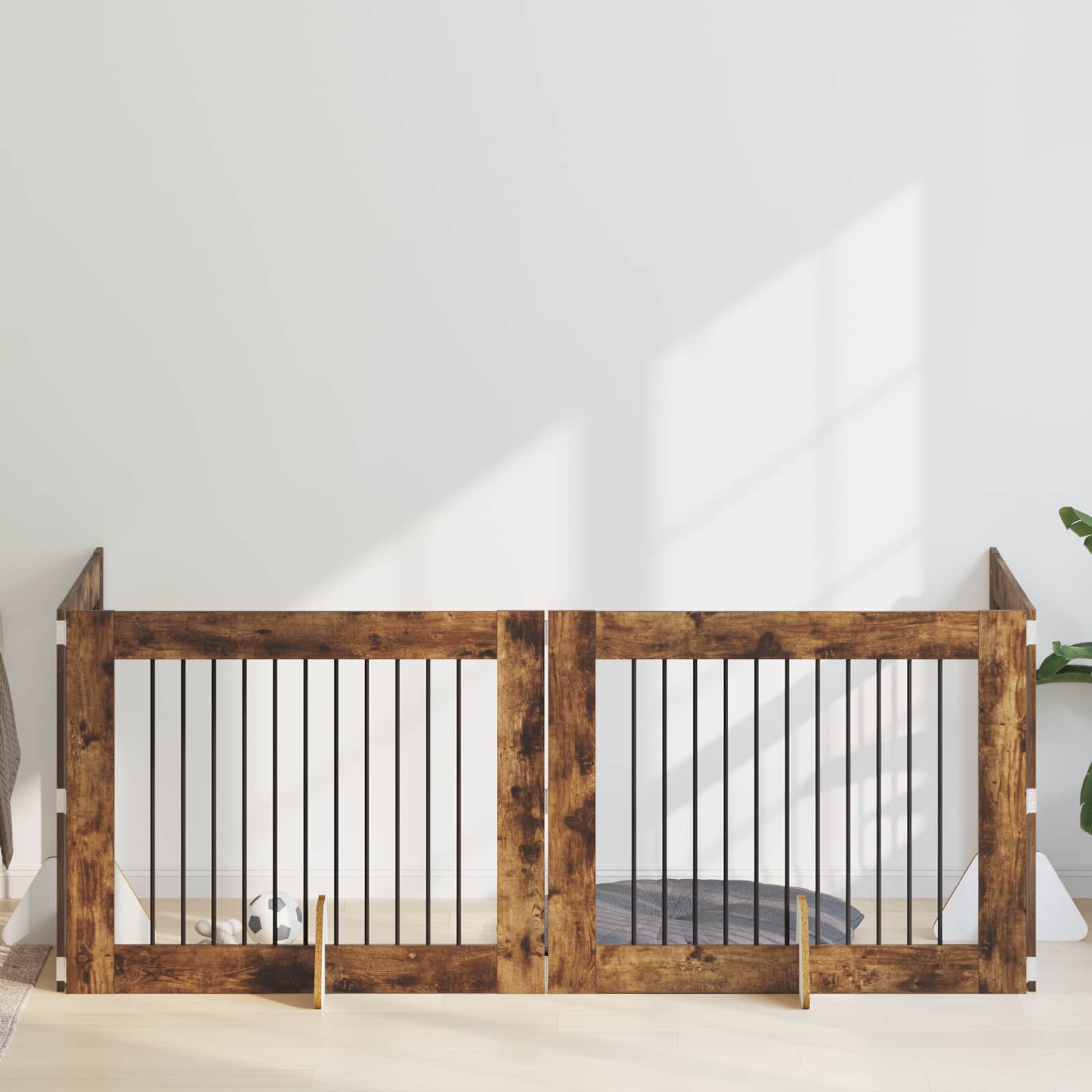 Klappbares Hundetor mit Ständern 4 pcs Geräucherte Eiche 401 cm