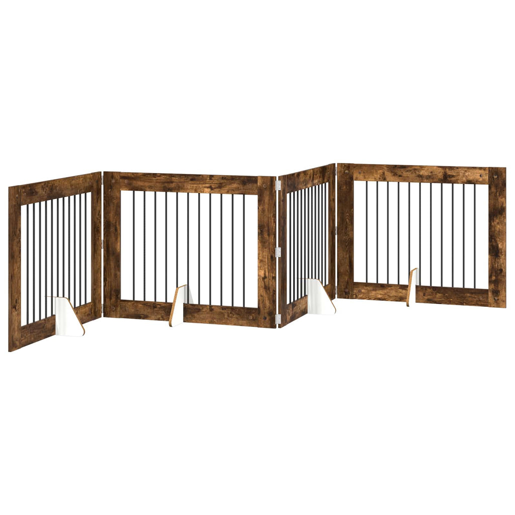 Klappbares Hundetor mit Ständern 4 pcs Geräucherte Eiche 401 cm