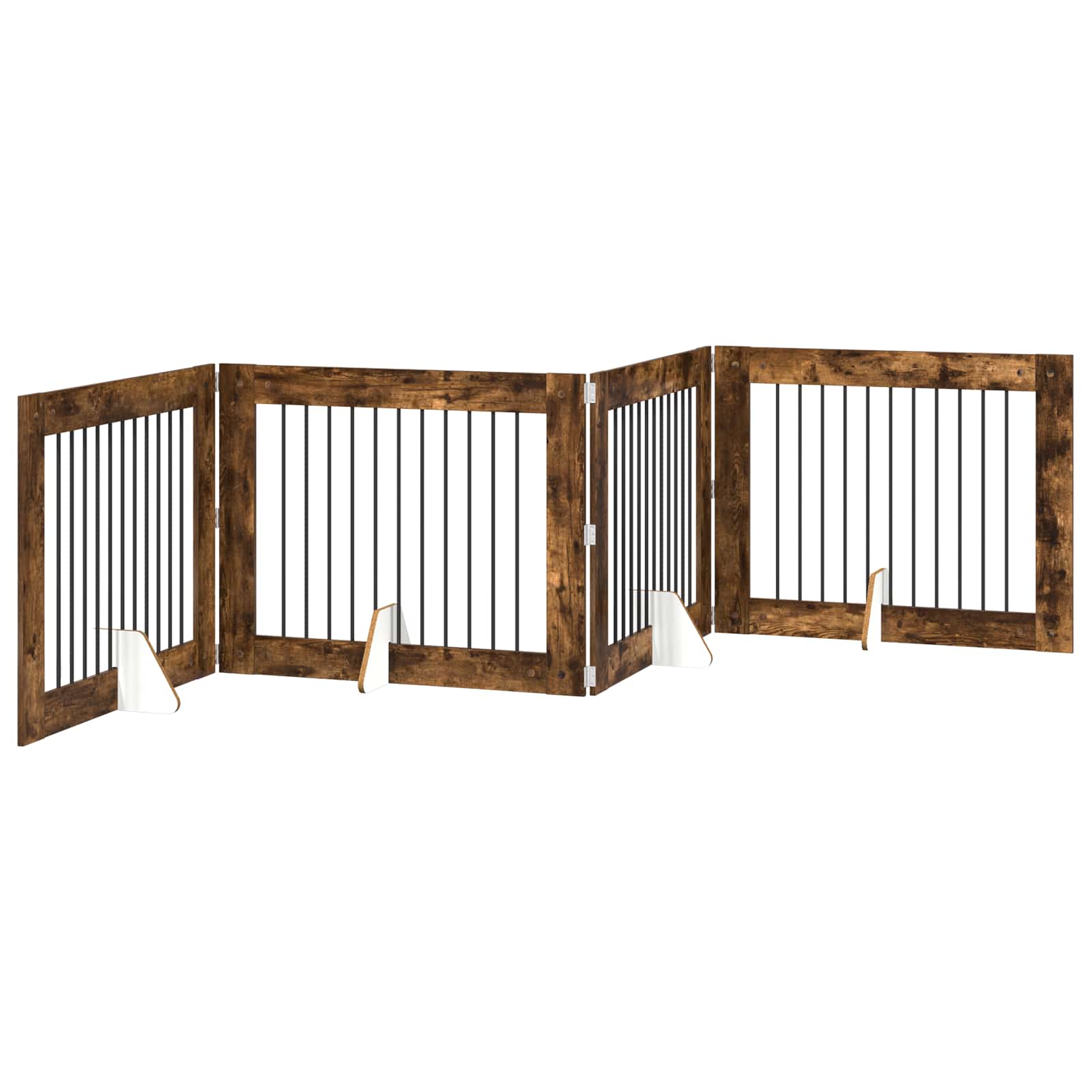 Klappbares Hundetor mit Ständern 4 pcs Geräucherte Eiche 401 cm