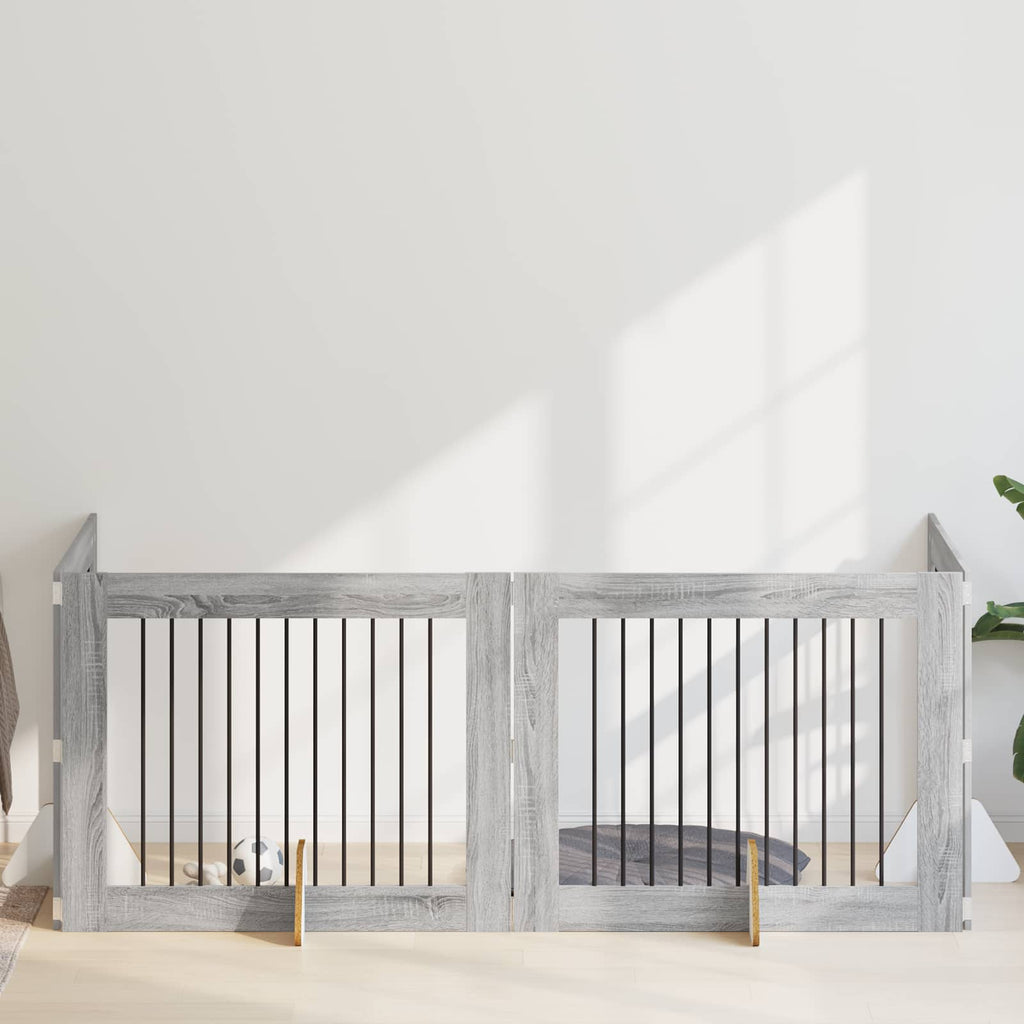 Klappbares Hundetor mit Ständern 4 pcs Graues Sonoma 401 cm