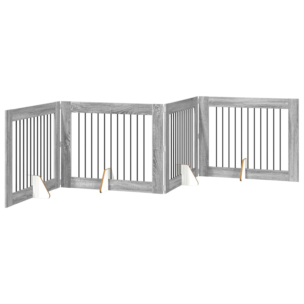 Klappbares Hundetor mit Ständern 4 pcs Graues Sonoma 401 cm