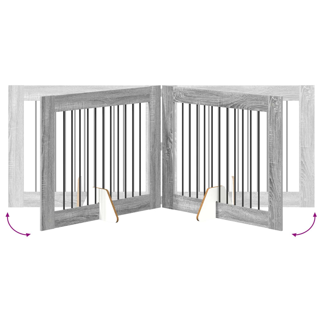 Klappbares Hundetor mit Ständern 4 pcs Graues Sonoma 401 cm