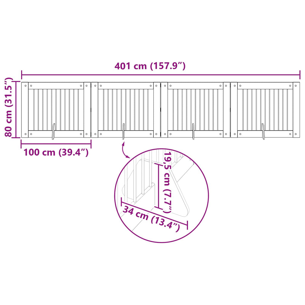 Klappbares Hundetor mit Ständern 4 pcs Graues Sonoma 401 cm