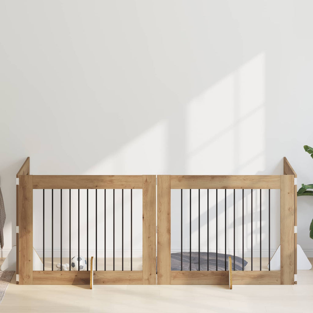 Klappbares Hundetor mit Ständern 4 pcs Artisan-Eiche 401 cm