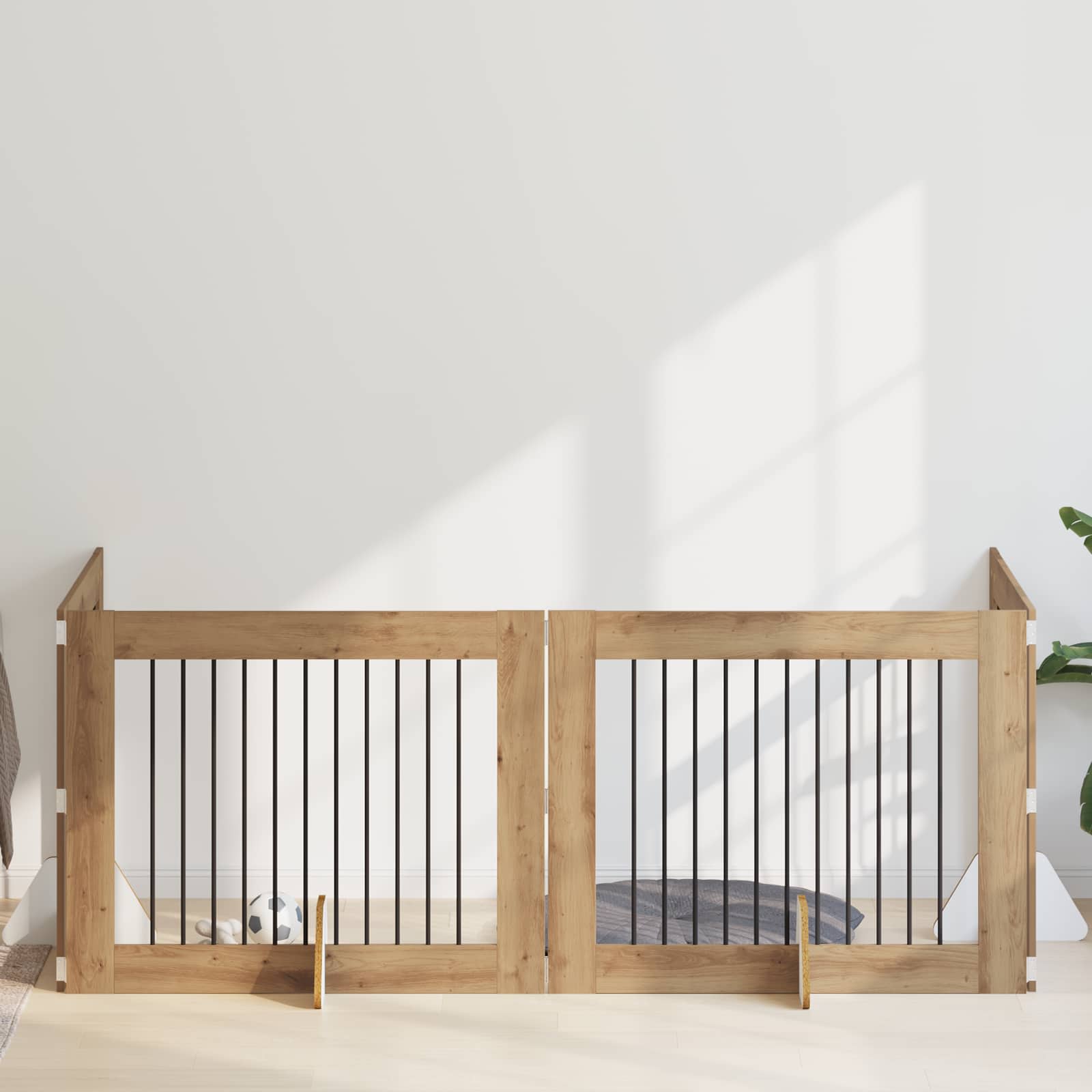 Klappbares Hundetor mit Ständern 4 pcs Artisan-Eiche 401 cm