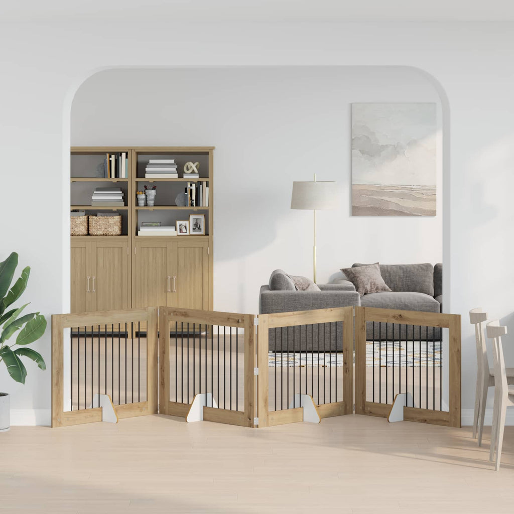 Klappbares Hundetor mit Ständern 4 pcs Artisan-Eiche 401 cm