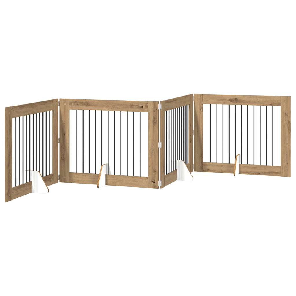 Klappbares Hundetor mit Ständern 4 pcs Artisan-Eiche 401 cm