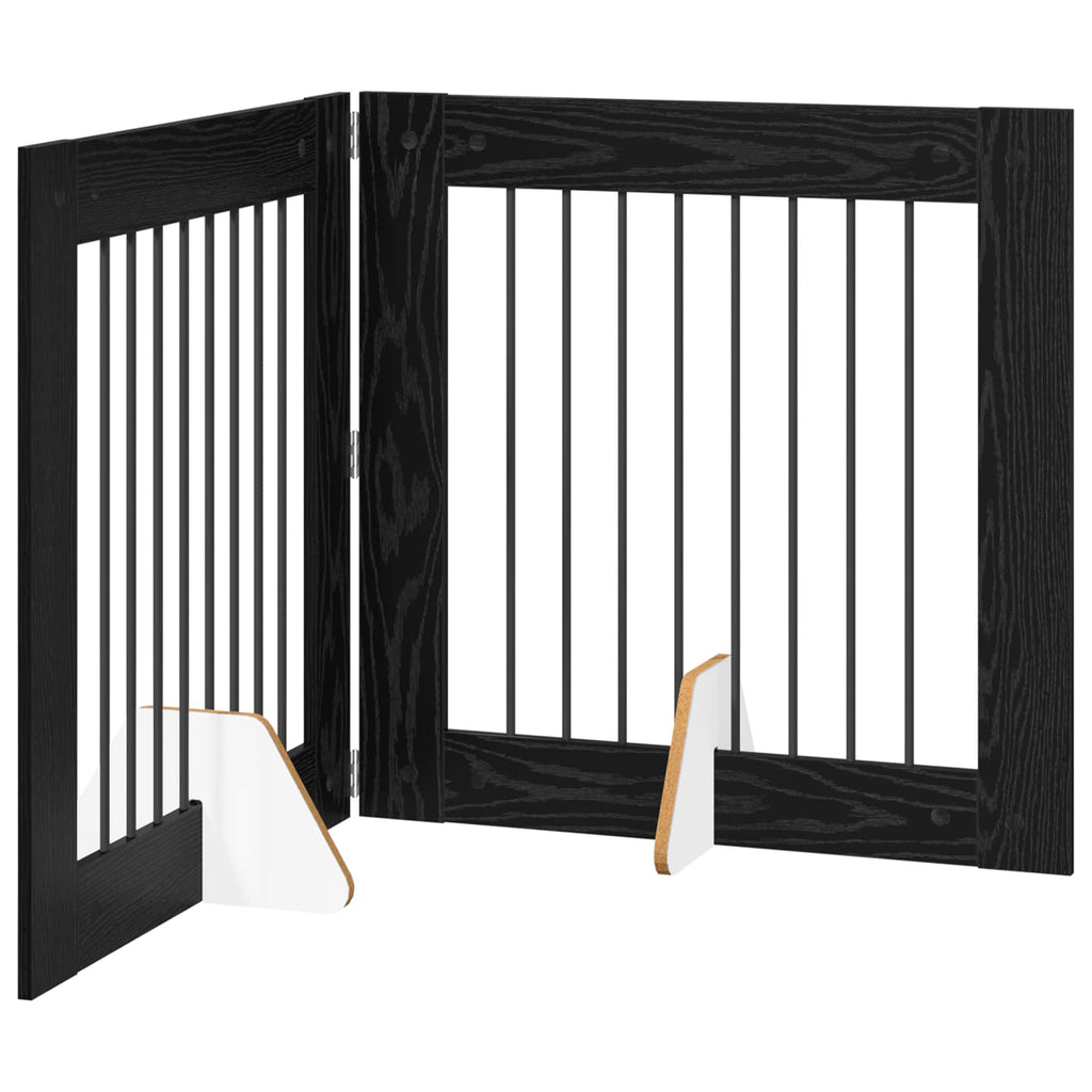 Klappbares Hundetor mit Ständern 2 pcs Schwarze Eiche 160,5 cm