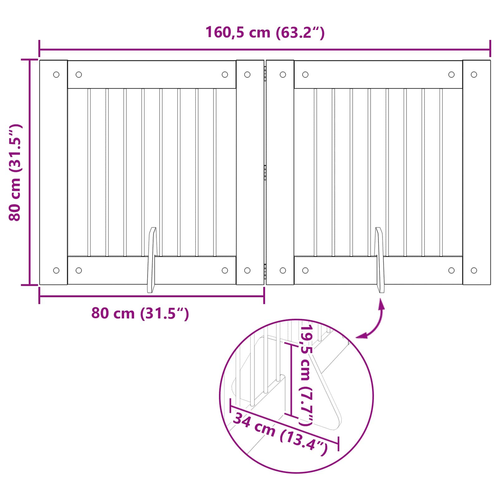 Klappbares Hundetor mit Ständern 2 pcs Altholz 160,5 cm