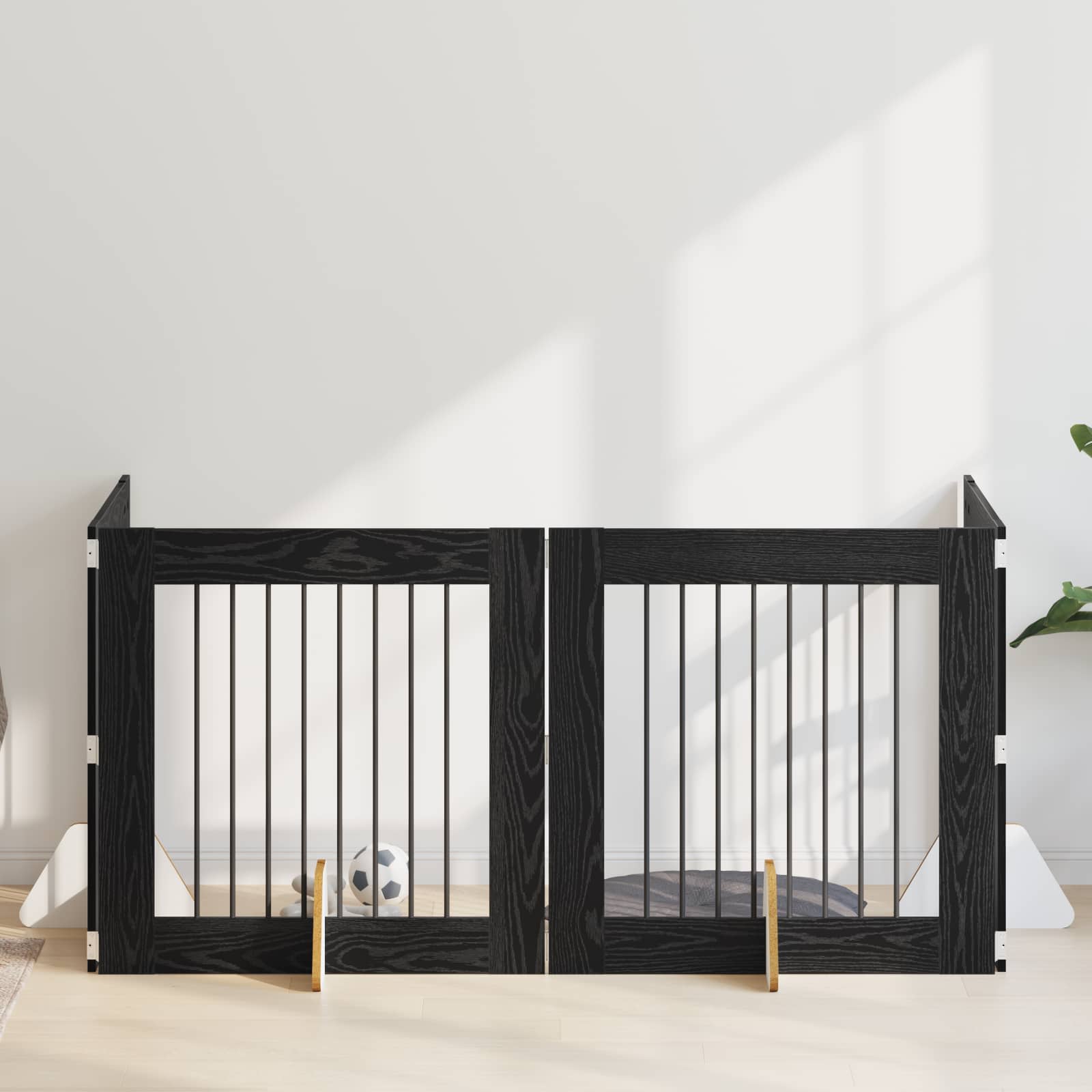 Klappbares Hundetor mit Ständern 4 pcs Schwarze Eiche 321 cm