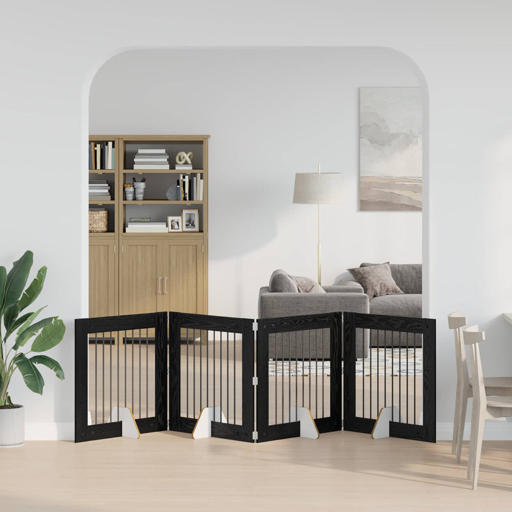 Klappbares Hundetor mit Ständern 4 pcs Schwarze Eiche 321 cm
