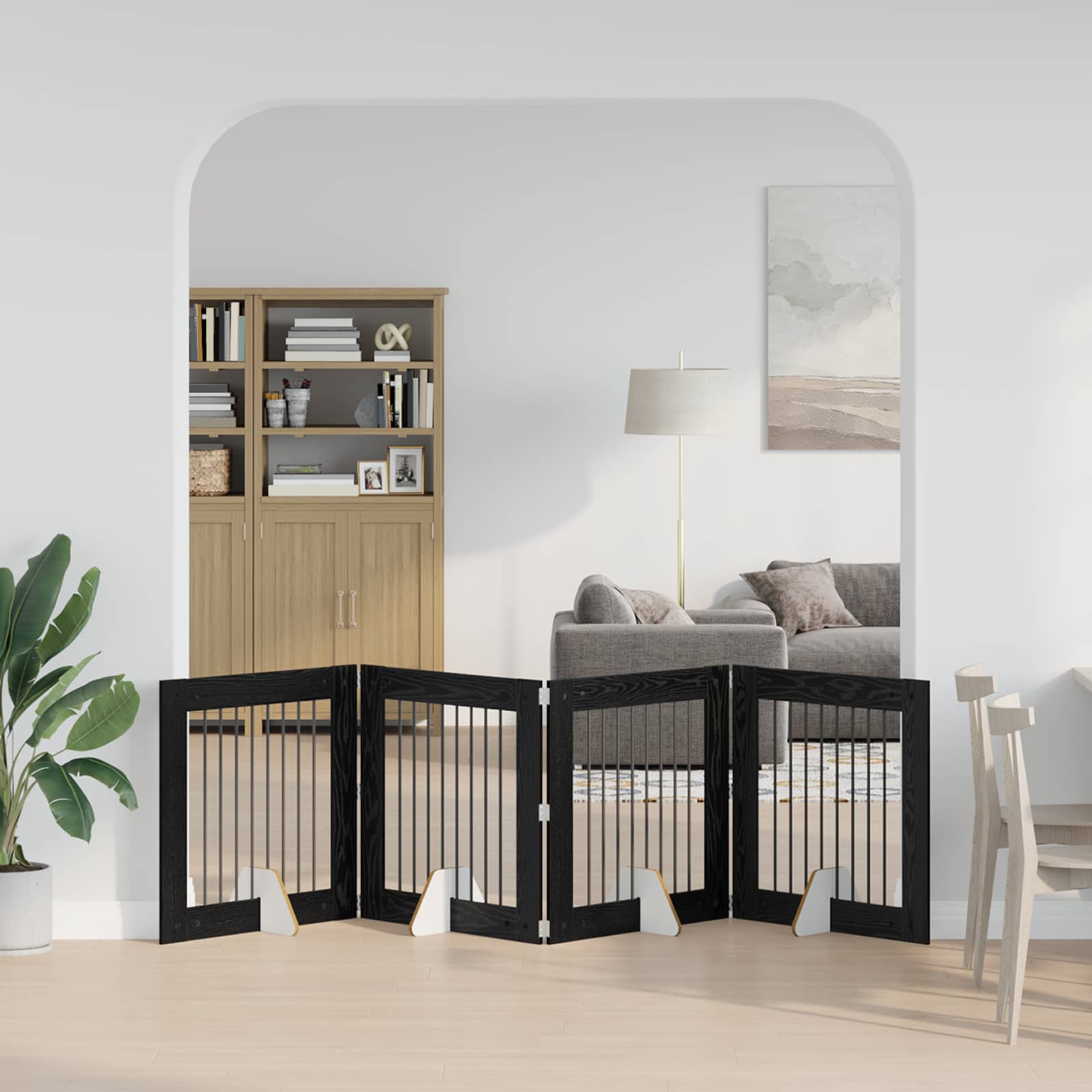 Klappbares Hundetor mit Ständern 4 pcs Schwarze Eiche 321 cm