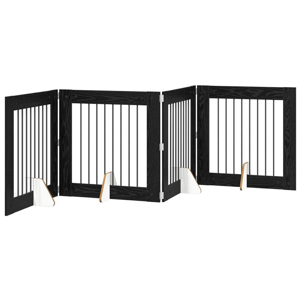Klappbares Hundetor mit Ständern 4 pcs Schwarze Eiche 321 cm