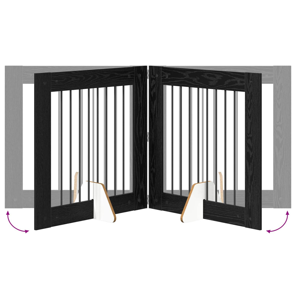 Klappbares Hundetor mit Ständern 4 pcs Schwarze Eiche 321 cm