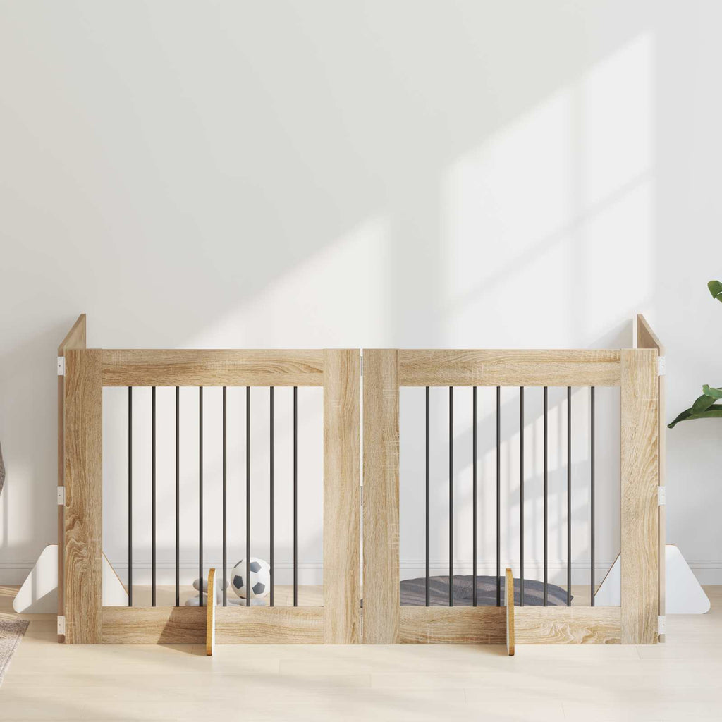 Klappbares Hundetor mit Ständern 4 pcs Sonoma-Eiche 321 cm