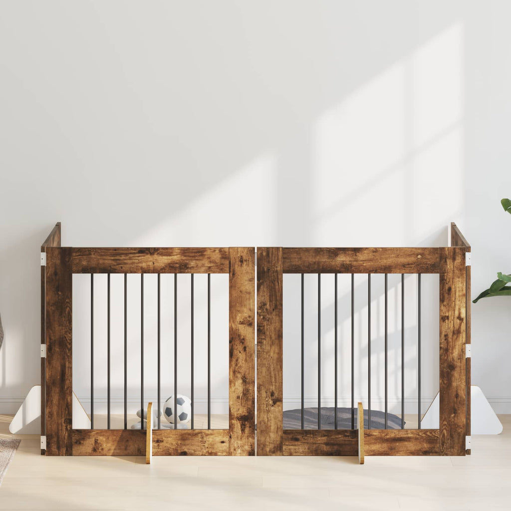 Klappbares Hundetor mit Ständern 4 pcs Geräucherte Eiche 321 cm