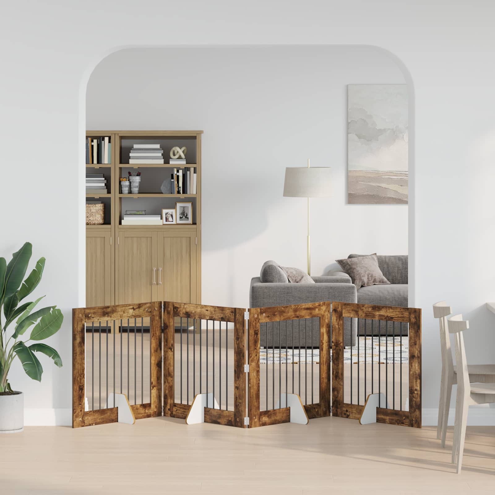 Klappbares Hundetor mit Ständern 4 pcs Geräucherte Eiche 321 cm