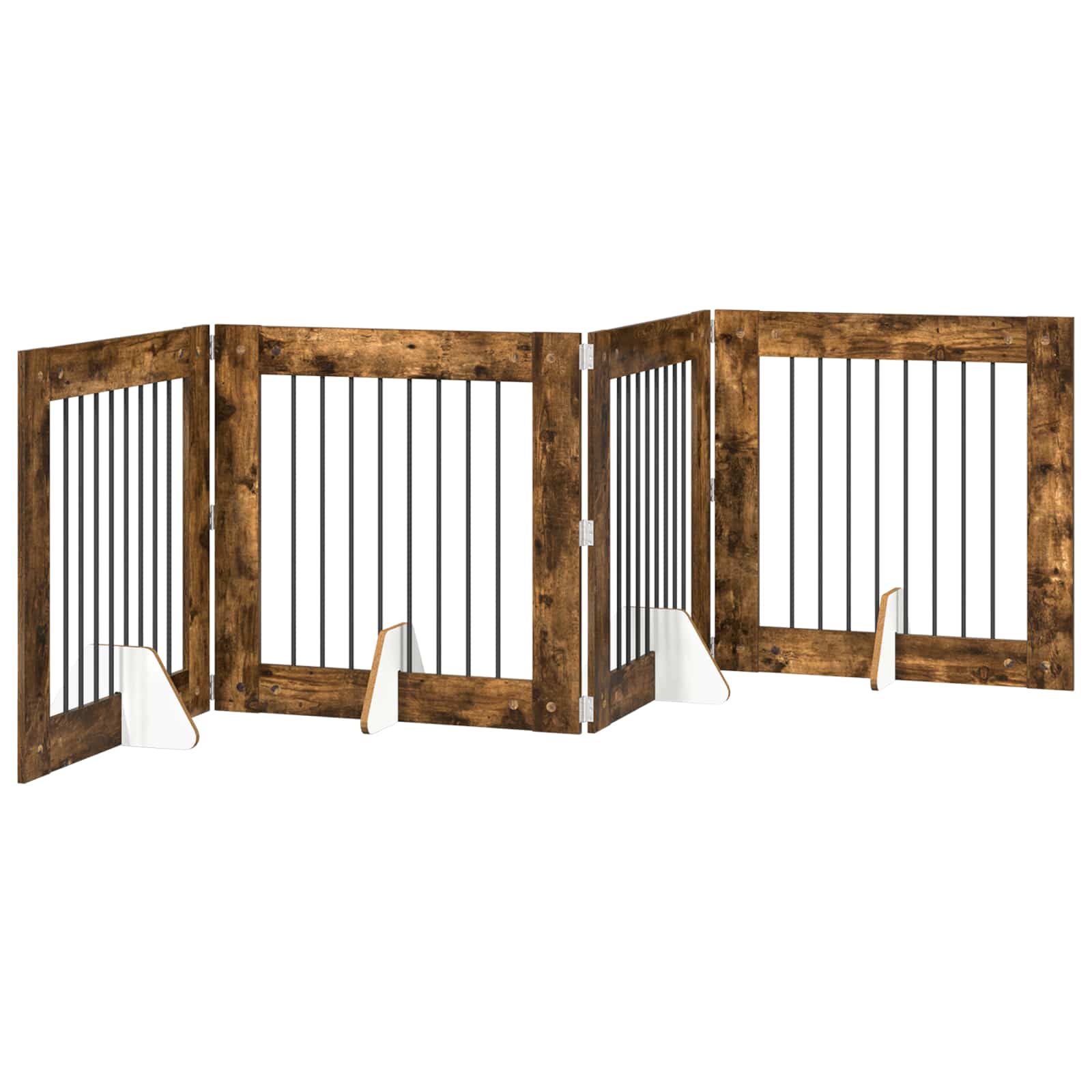 Klappbares Hundetor mit Ständern 4 pcs Geräucherte Eiche 321 cm