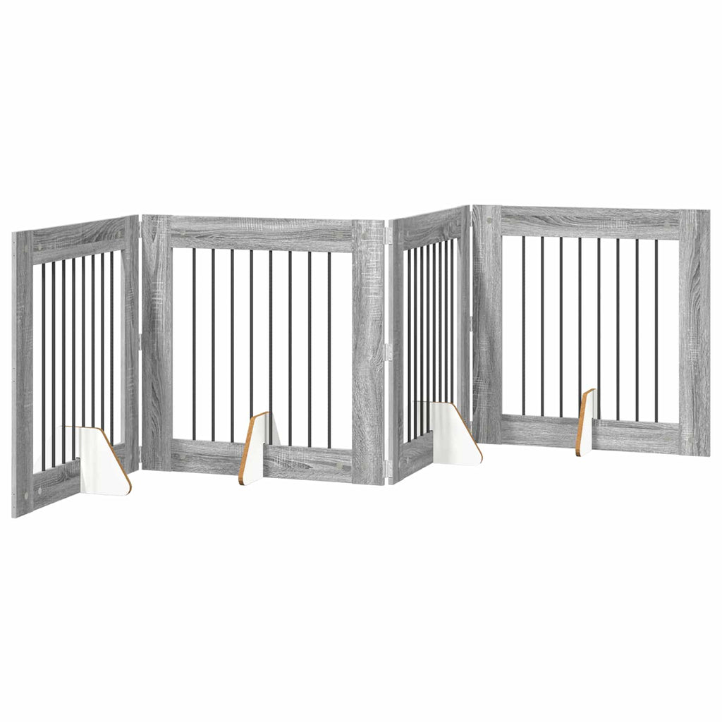 Klappbares Hundetor mit Ständern 4 pcs Graues Sonoma 321 cm