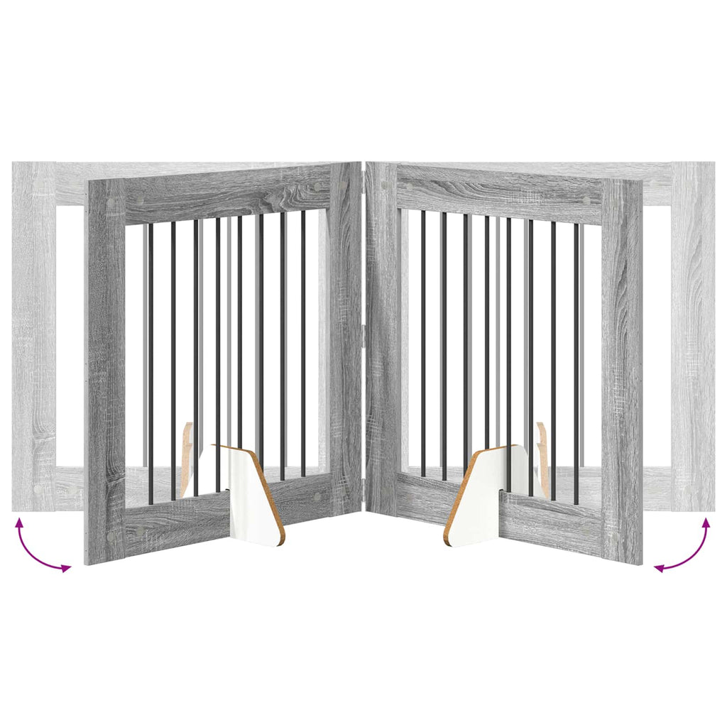 Klappbares Hundetor mit Ständern 4 pcs Graues Sonoma 321 cm