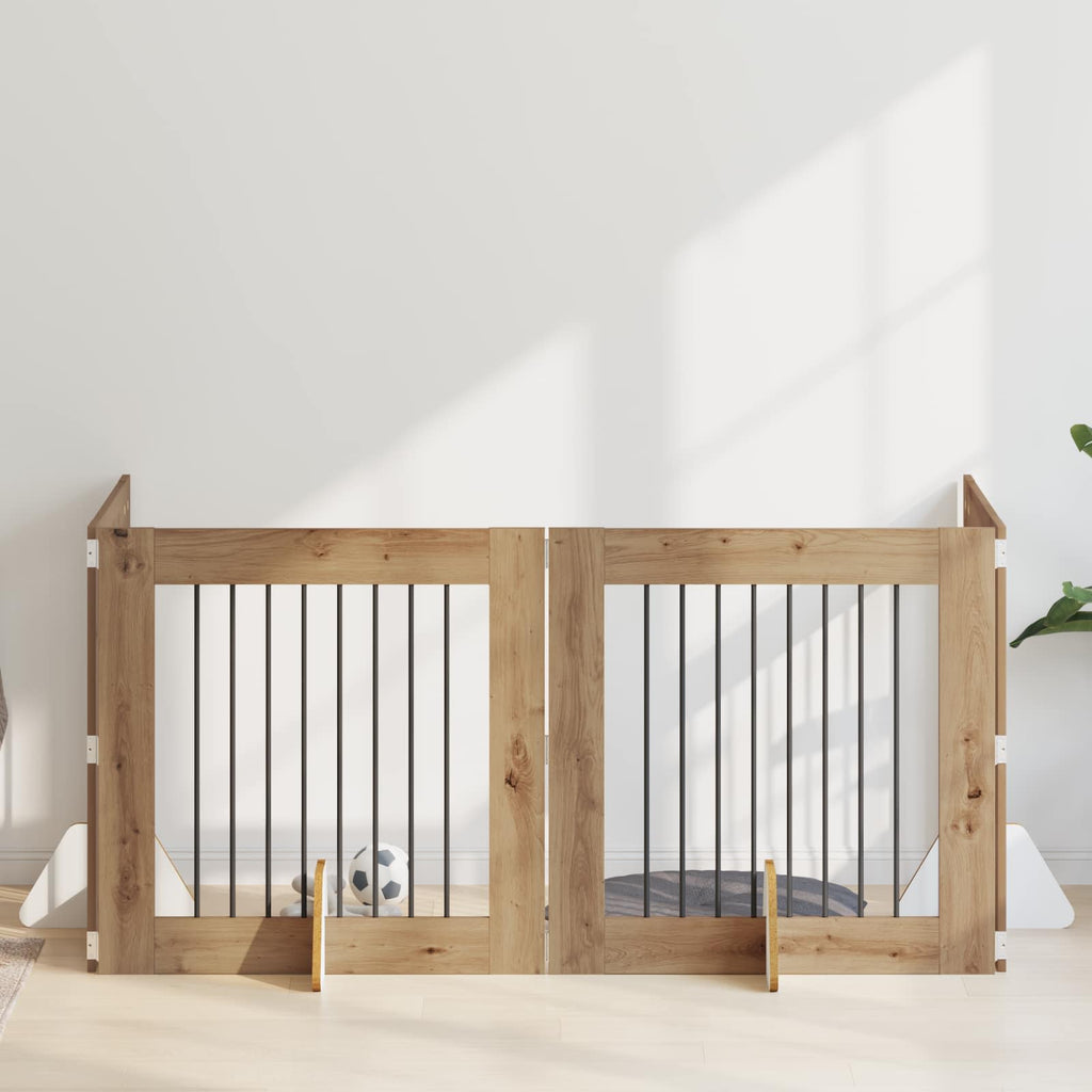 Klappbares Hundetor mit Ständern 4 pcs Artisan-Eiche 321 cm