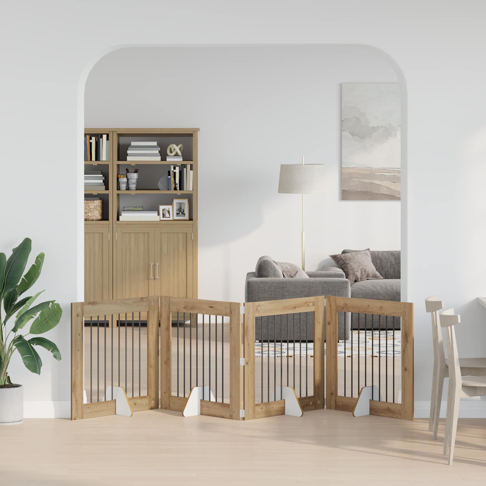 Klappbares Hundetor mit Ständern 4 pcs Artisan-Eiche 321 cm
