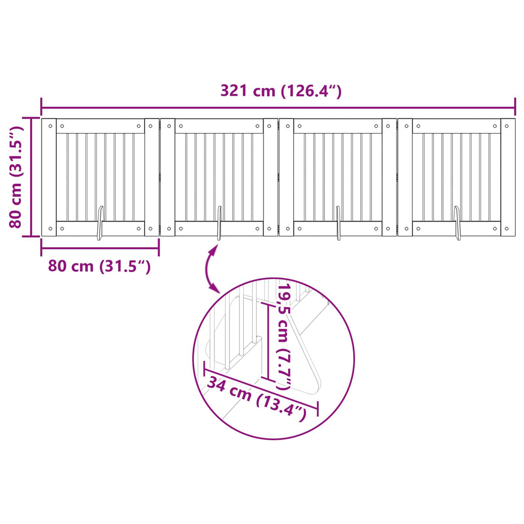 Klappbares Hundetor mit Ständern 4 pcs Artisan-Eiche 321 cm