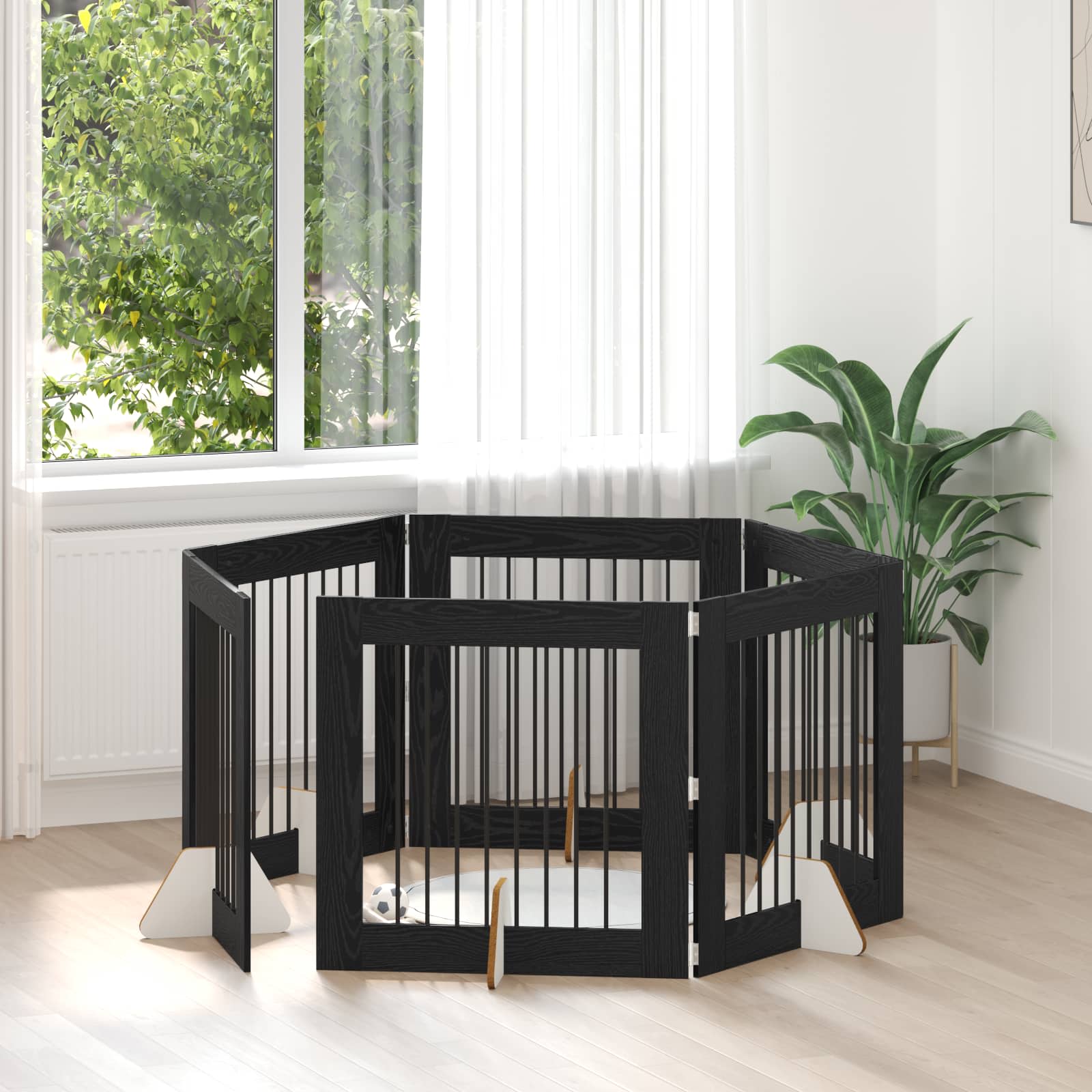 Klappbares Hundetor mit Ständern 6 pcs Schwarze Eiche 482 cm