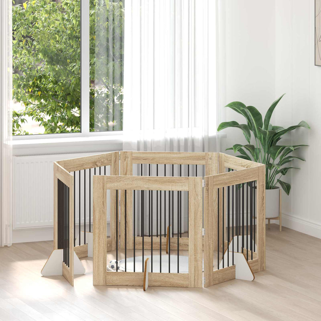 Klappbares Hundetor mit Ständern 6 pcs Sonoma-Eiche 482 cm