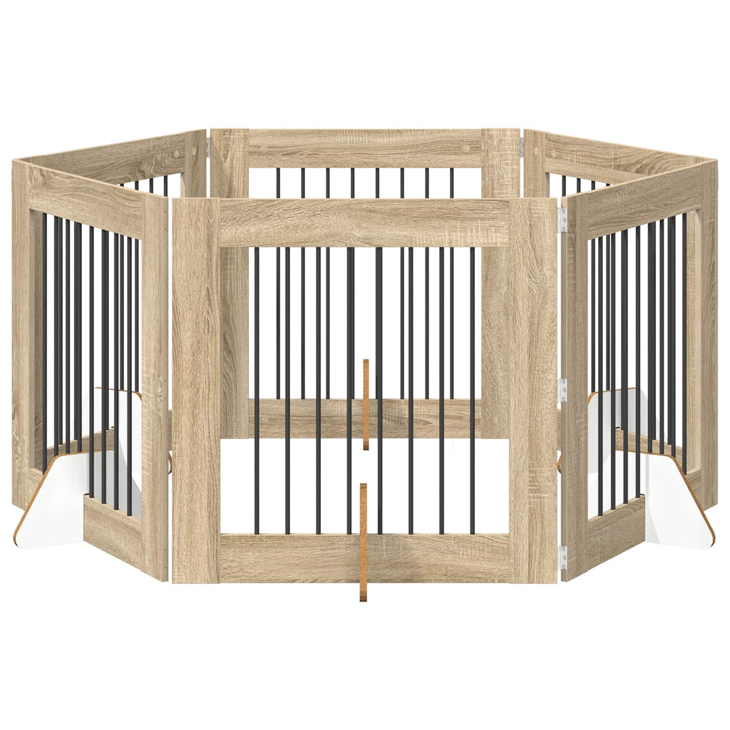 Klappbares Hundetor mit Ständern 6 pcs Sonoma-Eiche 482 cm