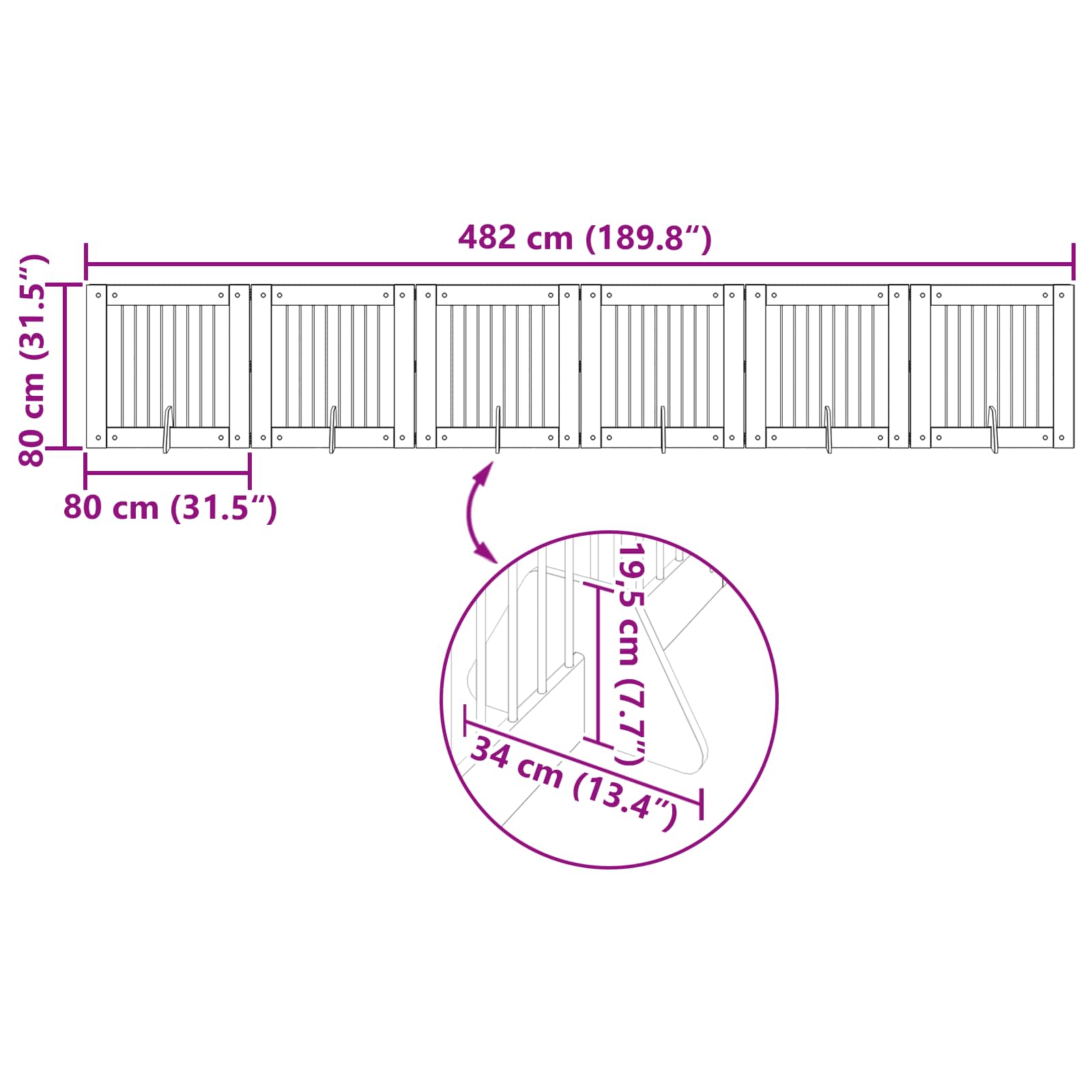 Klappbares Hundetor mit Ständern 6 pcs Sonoma-Eiche 482 cm