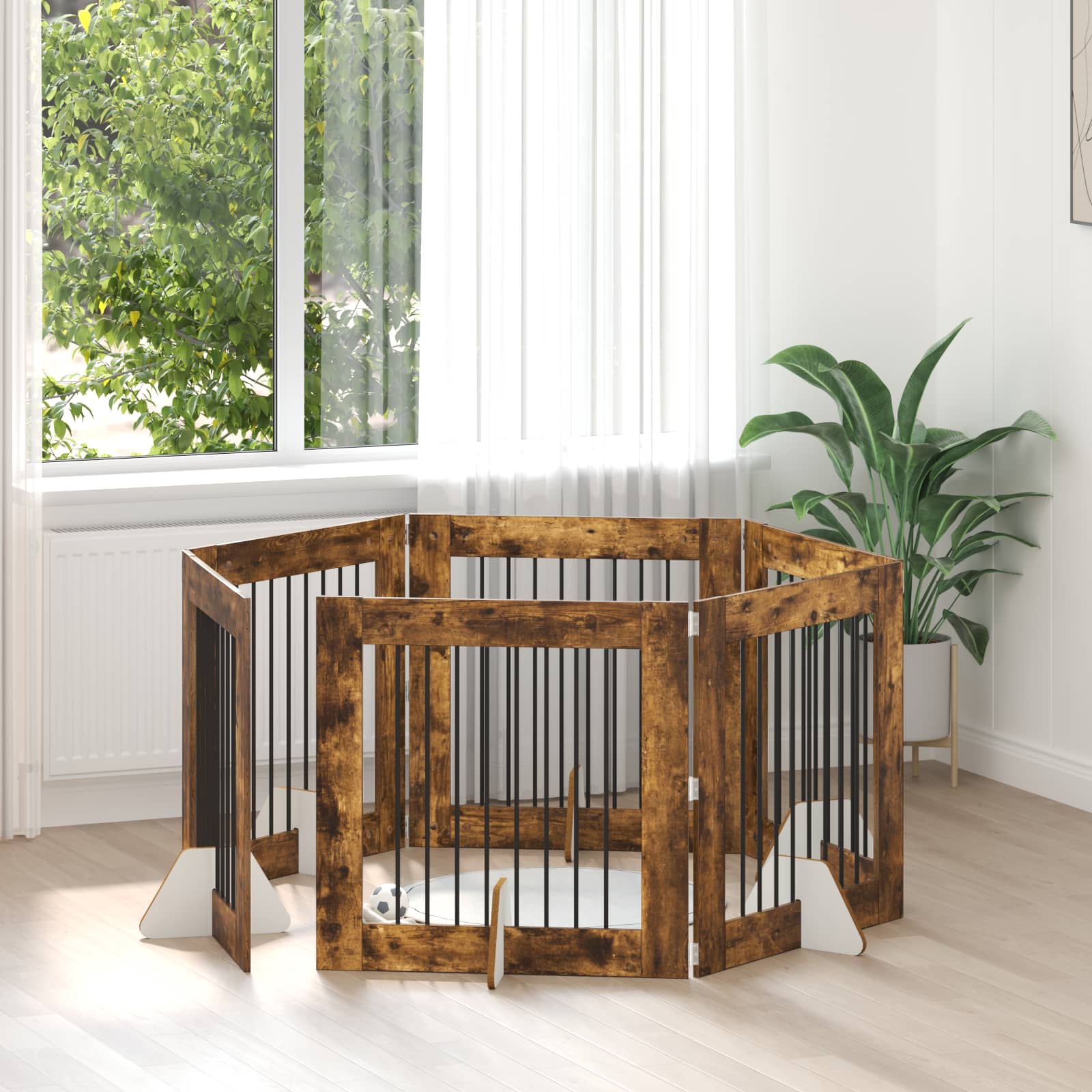 Klappbares Hundetor mit Ständern 6 pcs Geräucherte Eiche 482 cm