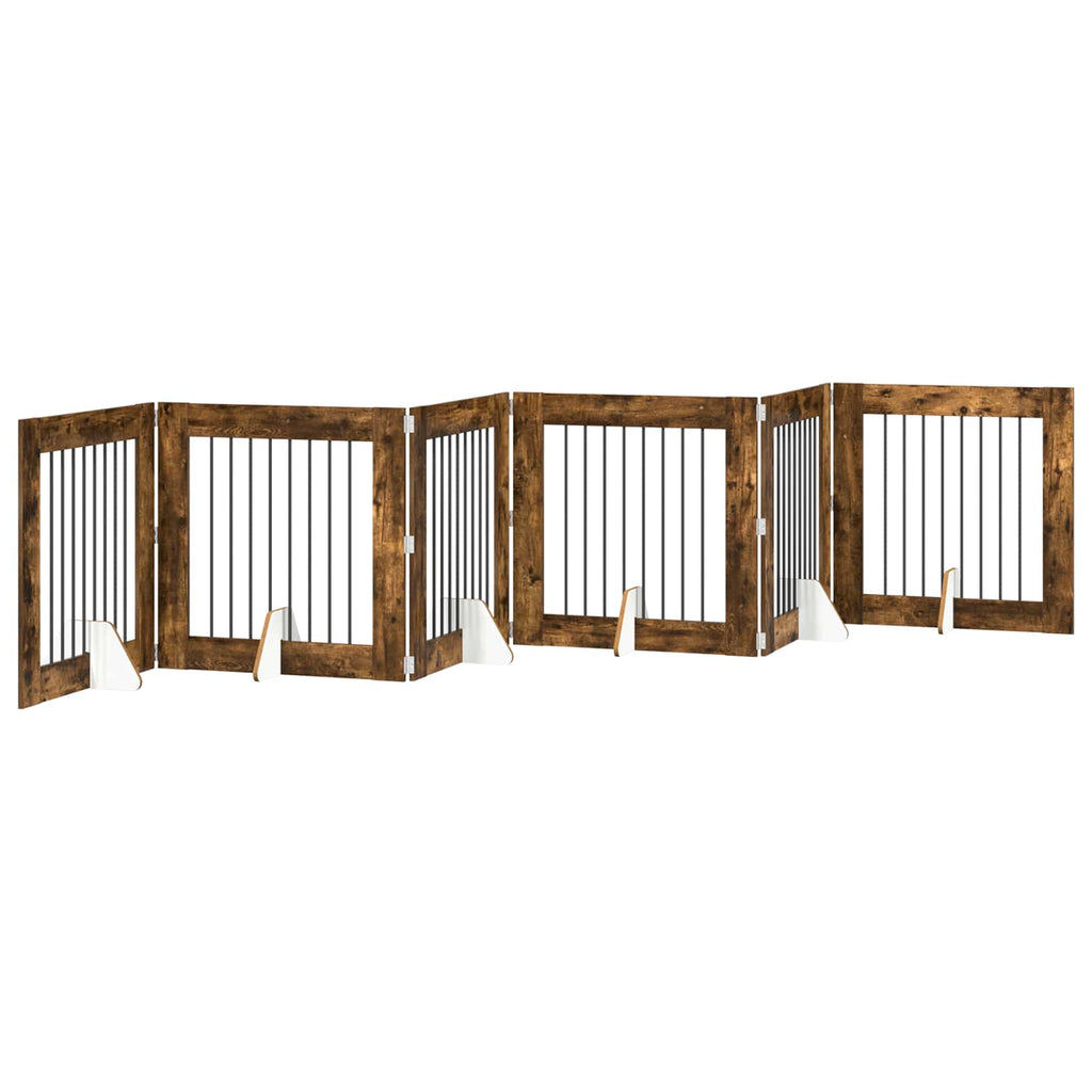 Klappbares Hundetor mit Ständern 6 pcs Geräucherte Eiche 482 cm