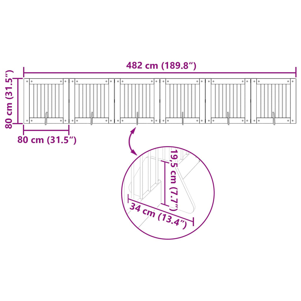 Klappbares Hundetor mit Ständern 6 pcs Geräucherte Eiche 482 cm