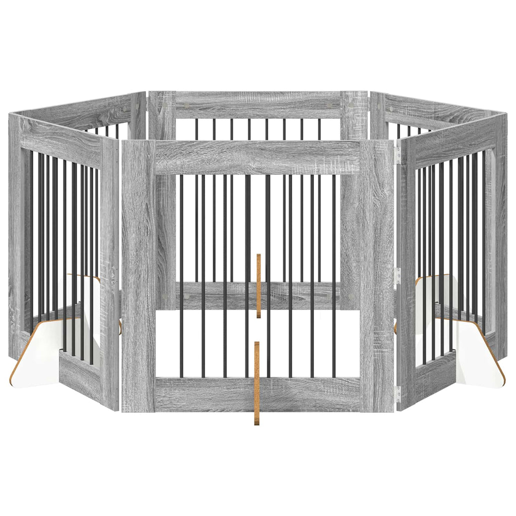 Klappbares Hundetor mit Ständern 6 pcs Graues Sonoma 482 cm