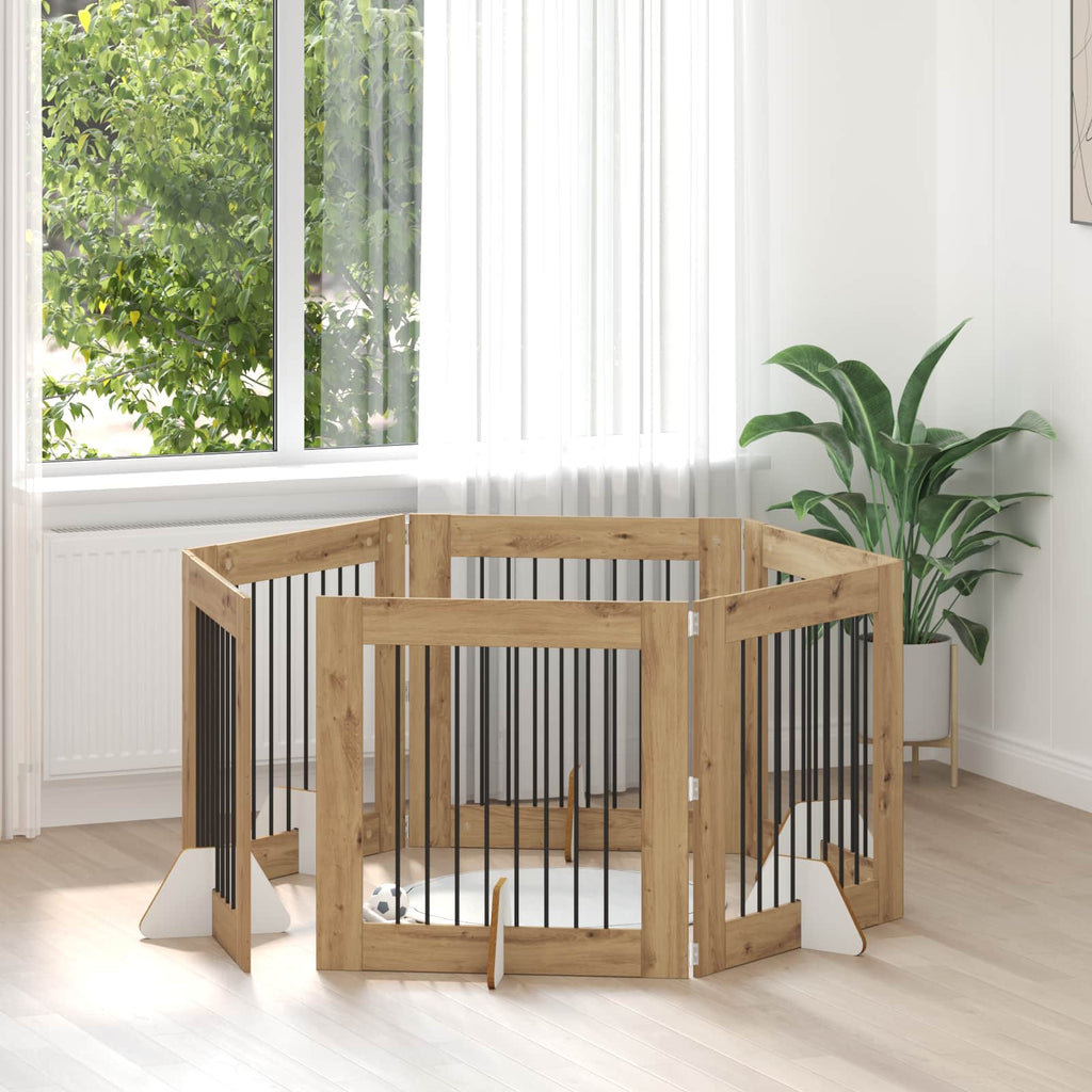Klappbares Hundetor mit Ständern 6 pcs Artisan-Eiche 482 cm