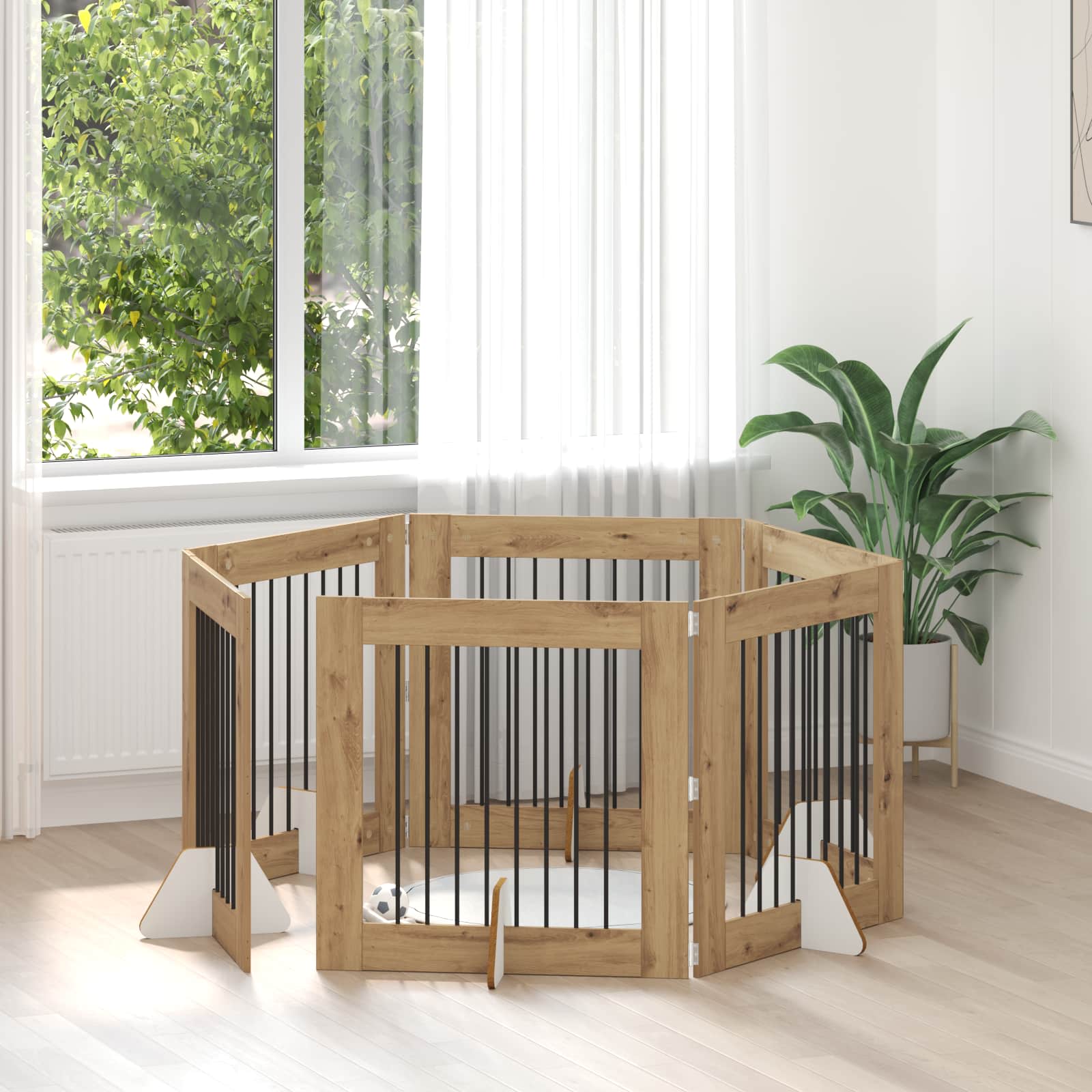 Klappbares Hundetor mit Ständern 6 pcs Artisan-Eiche 482 cm