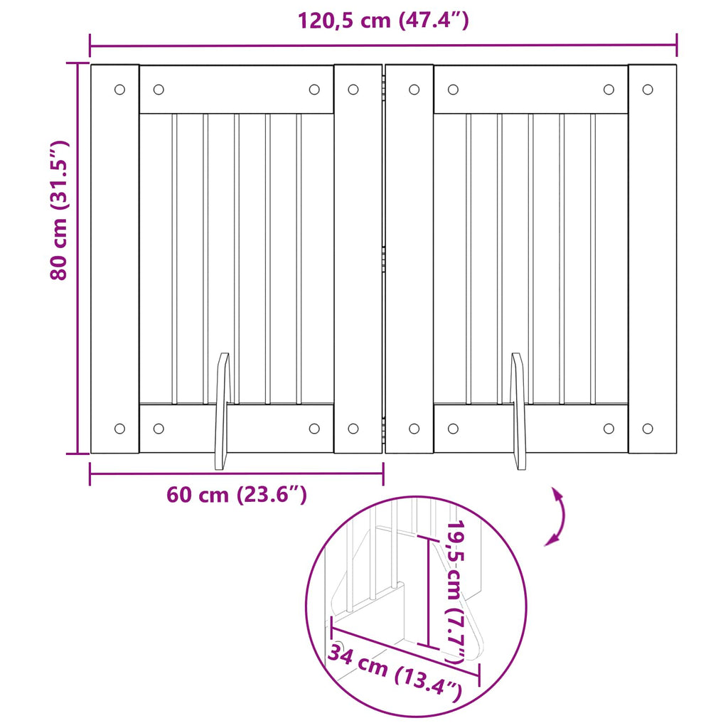 Klappbares Hundetor mit Ständern 2 pcs Graues Sonoma 120,5 cm