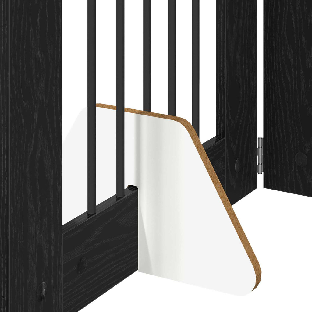Klappbares Hundetor mit Ständern 4 pcs Schwarze Eiche 241 cm