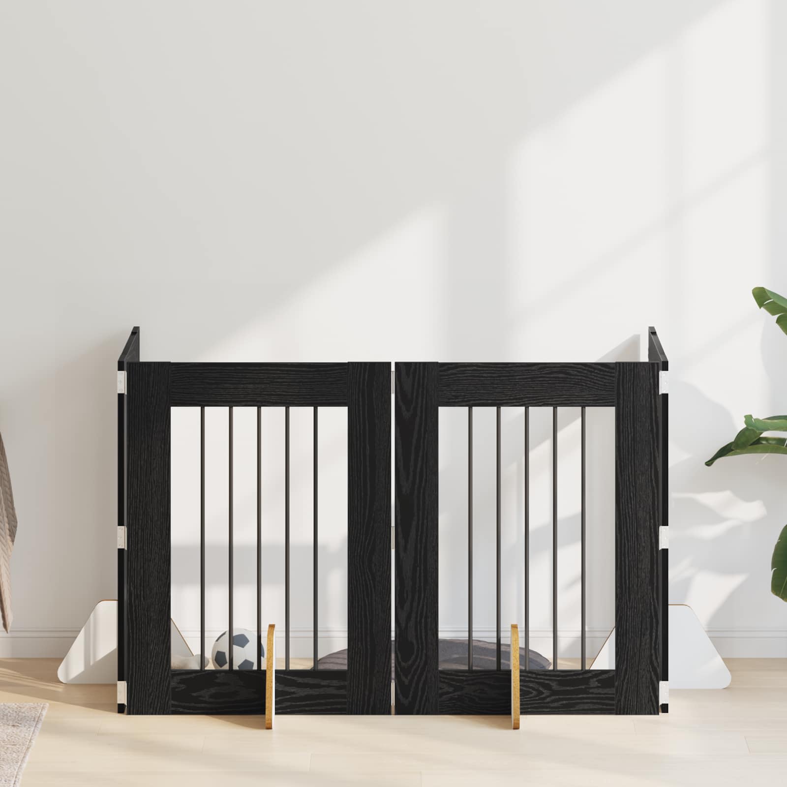 Klappbares Hundetor mit Ständern 4 pcs Schwarze Eiche 241 cm