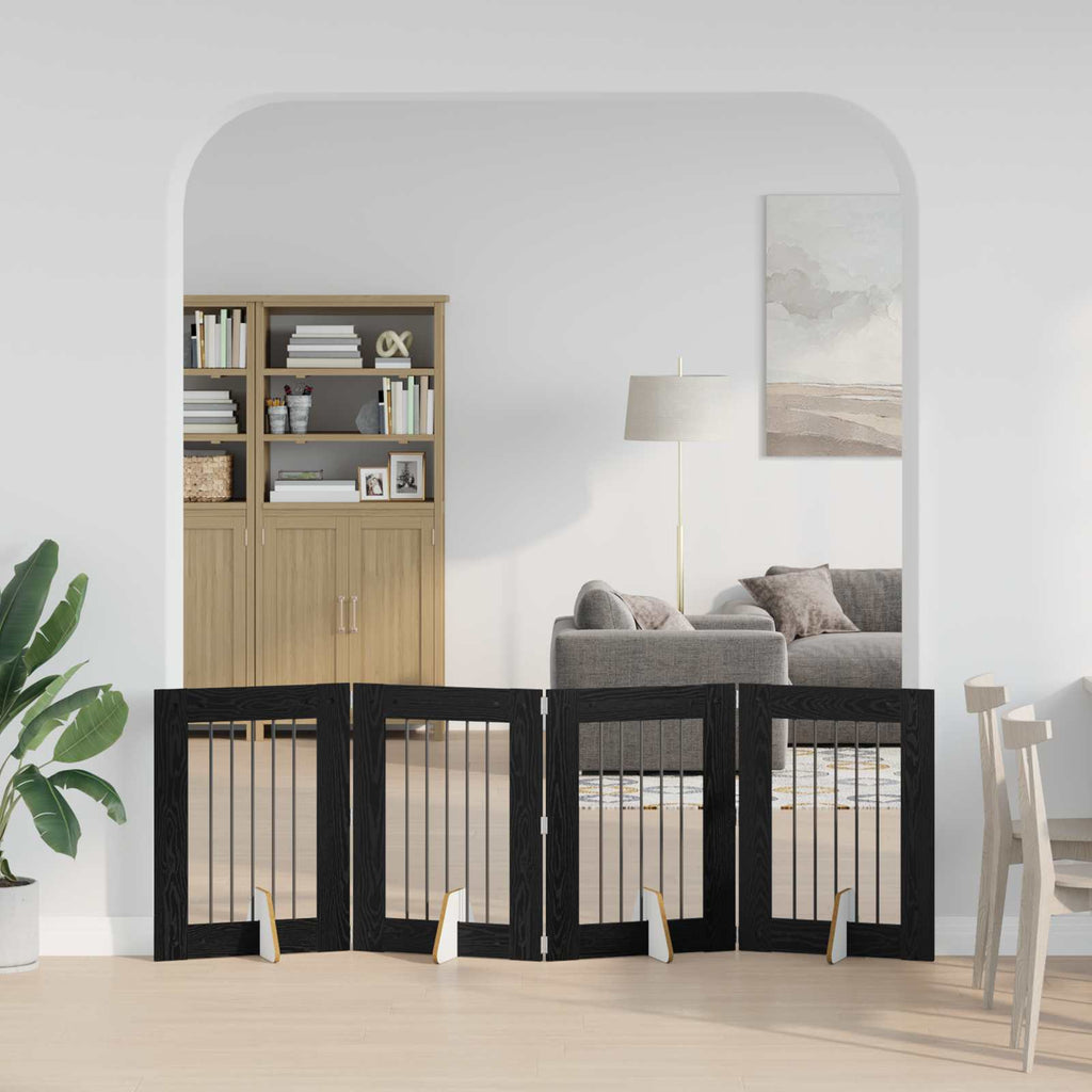 Klappbares Hundetor mit Ständern 4 pcs Schwarze Eiche 241 cm