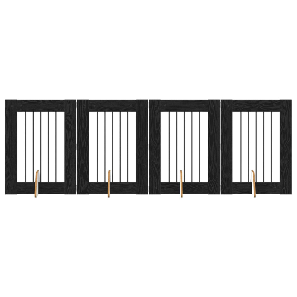 Klappbares Hundetor mit Ständern 4 pcs Schwarze Eiche 241 cm